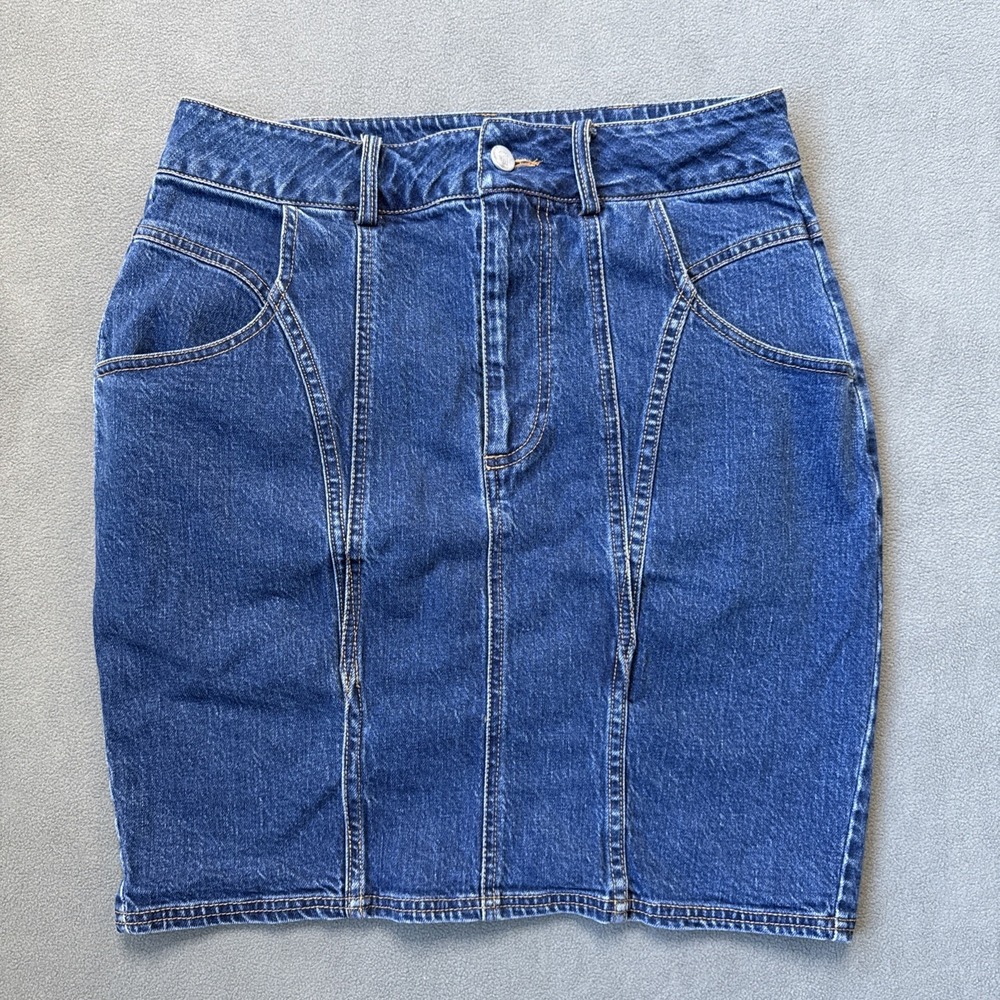 Pilcro Denim Skirt Womens 8 Blue Mini Pencil Panel Seamed Pockets Medium Wash‎